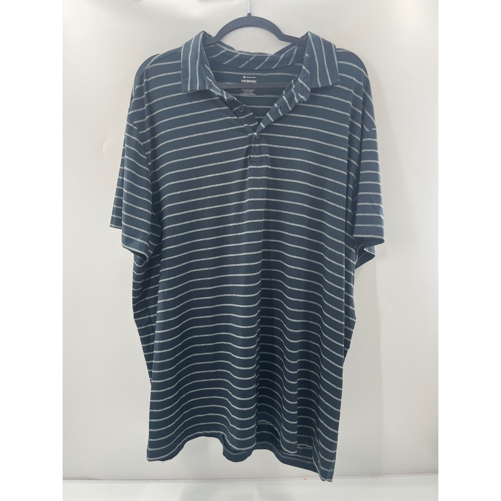 Members Mark Performance Polo Shirt XXL Navy Blue Grey Striped Golf Mens XXL
